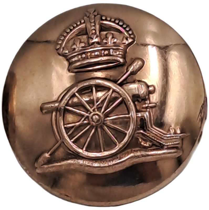 2 Original WW1 Royal Artillery Regiment Tunic Buttons- 26mm-one is missing the pin