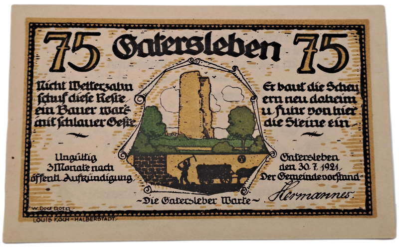 Germany -Municipality of Gatersleben 75 Pfennig Notgeld 30-7-1921-  UNC  Condition (Emergency Money)