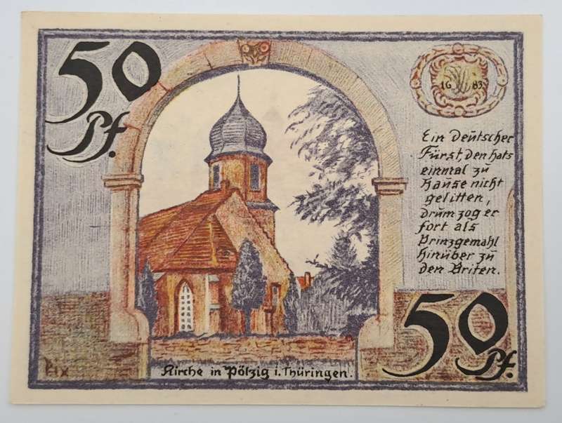 Germany 1921 notgeld  50 Pfennig-Municipality of Pölzig (Thuringia) -UNC