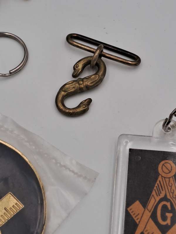 A Collection of Free Mason (Masonic) Items -Keyrings,Pins,Badges,Buckle