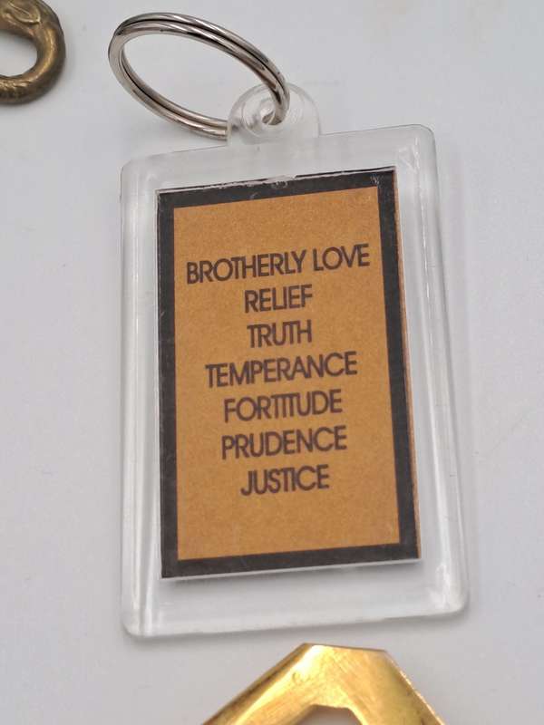 A Collection of Free Mason (Masonic) Items -Keyrings,Pins,Badges,Buckle