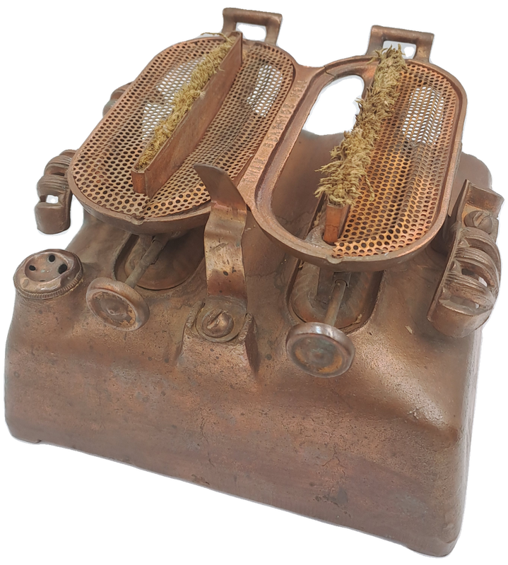 Early 1900`s Antique Cast Iron Twin Beatrice No 11 Kerosene stove -Copper plated