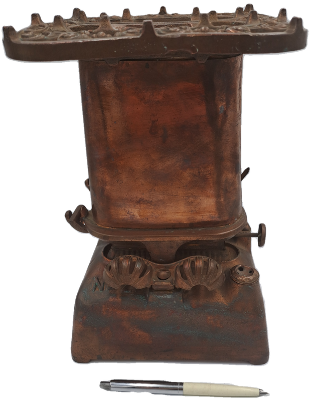 Early 1900`s Antique Cast Iron Twin Beatrice No 11 Kerosene stove -Copper plated