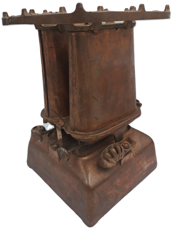 Early 1900`s Antique Cast Iron Twin Beatrice No 11 Kerosene stove -Copper plated