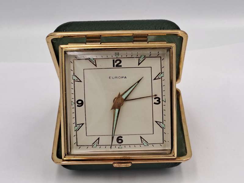 Vintage Europa Alarm Travel Clock in Case - Working