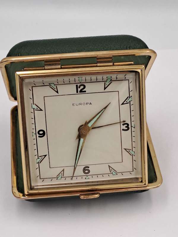 Vintage Europa Alarm Travel Clock in Case - Working
