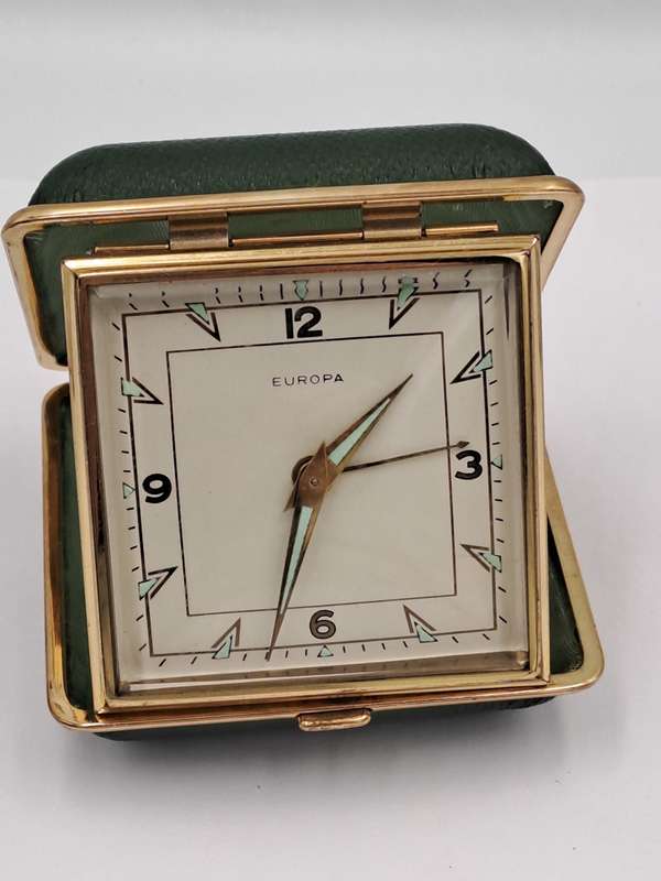 Vintage Europa Alarm Travel Clock in Case - Working