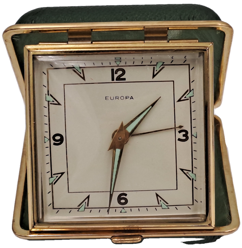 Vintage Europa Alarm Travel Clock in Case - Working
