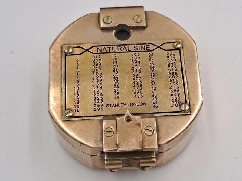 1940`S Stanley London Natural Sine Solid Brass Compass-in Wooden Box