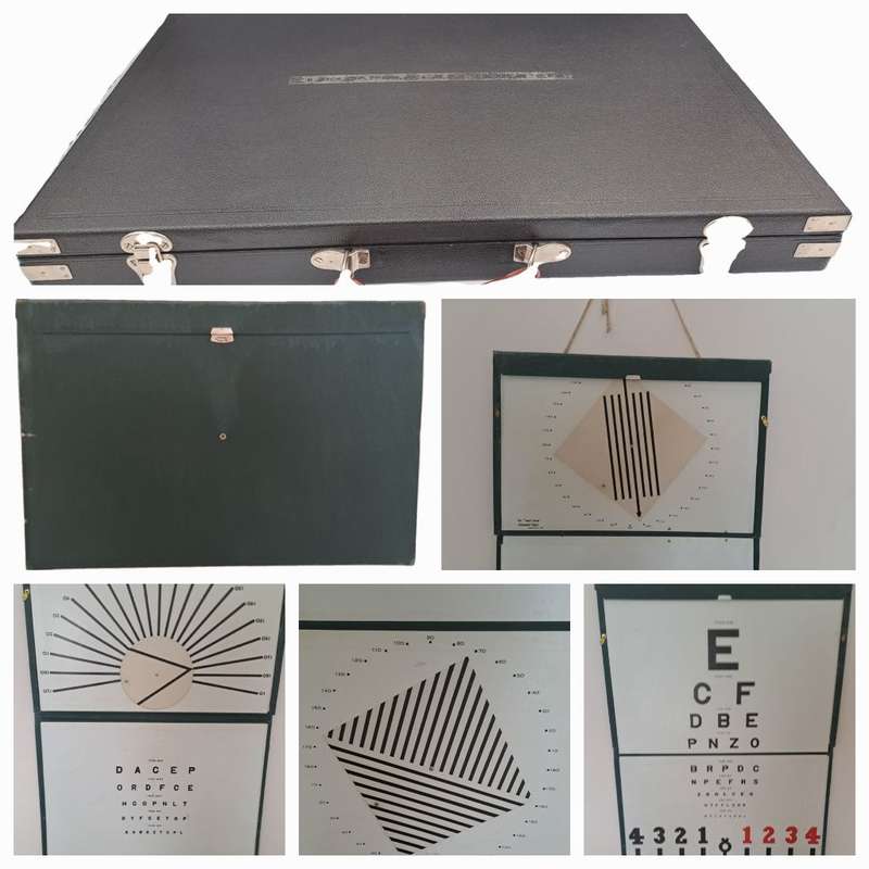 Large Vintage Oculus Optometrist / Ophthalmological Lens Kit Complete with Large Wallchart-Germany