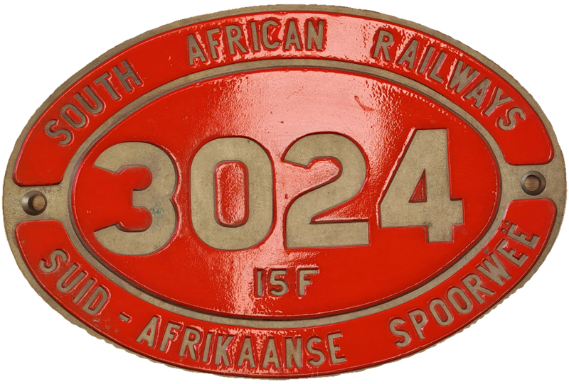 Large South African Railways Locomotive Cab Side Number Plate 3024 15F -10kg -Recast