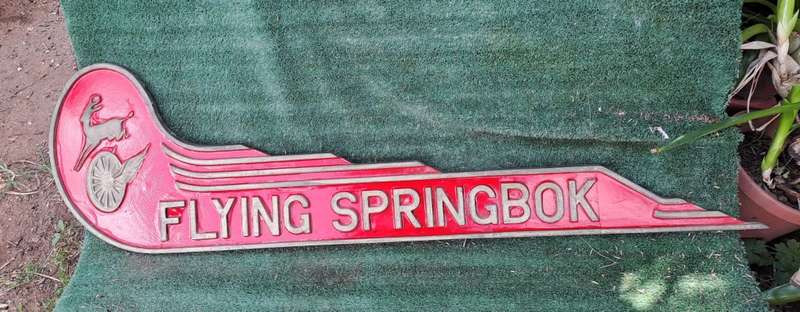 Large South African Railways Steam Locomotive Name Plate Flying Springbok -16,4kg-Recast