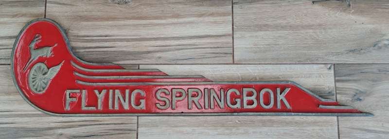 Large South African Railways Steam Locomotive Name Plate Flying Springbok -16,4kg-Recast