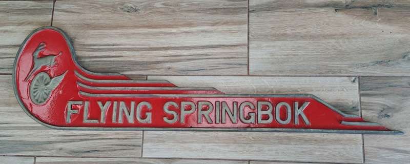 Large South African Railways Steam Locomotive Name Plate Flying Springbok -16,4kg-Recast