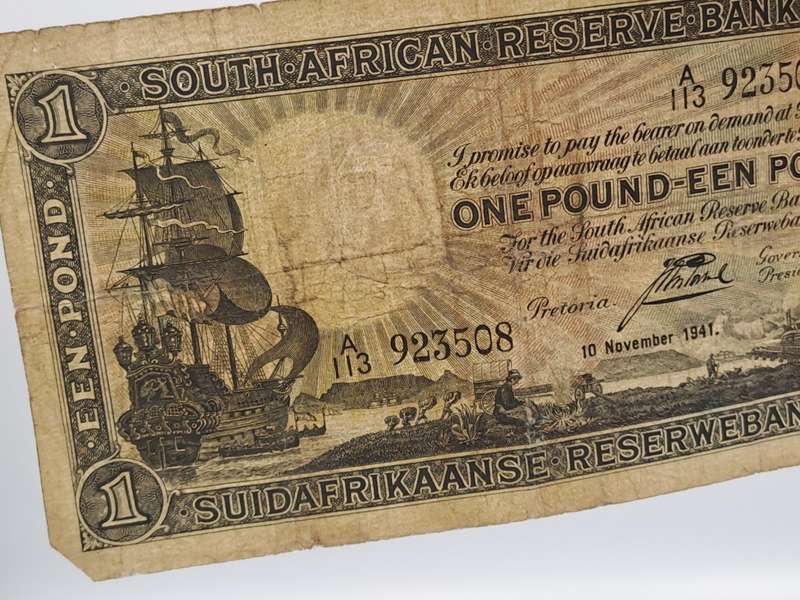 J. Postmus 1941 A113 Prefix - South Africa One Pound -Een Pond Bank note Circulated