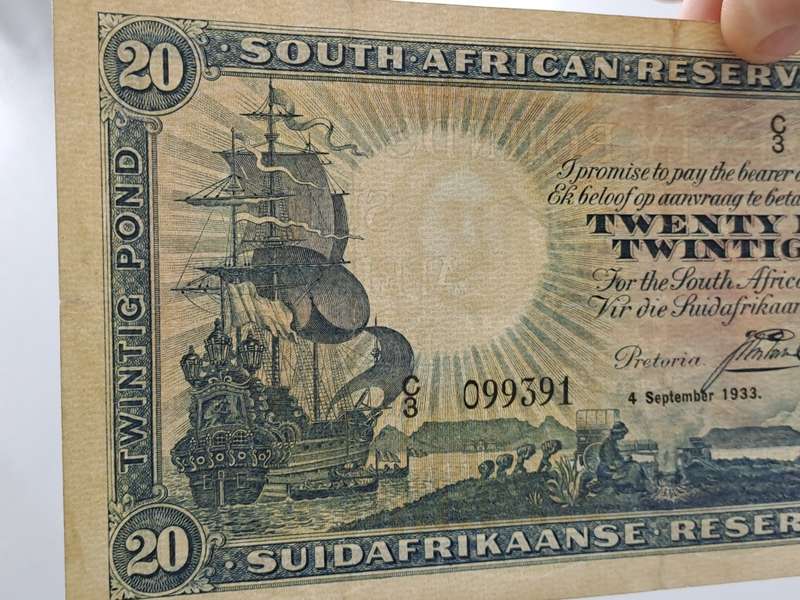 RARE!! J. Postmus 1933 South Africa 20 Pound -Twintig Pond Bank note Circulated