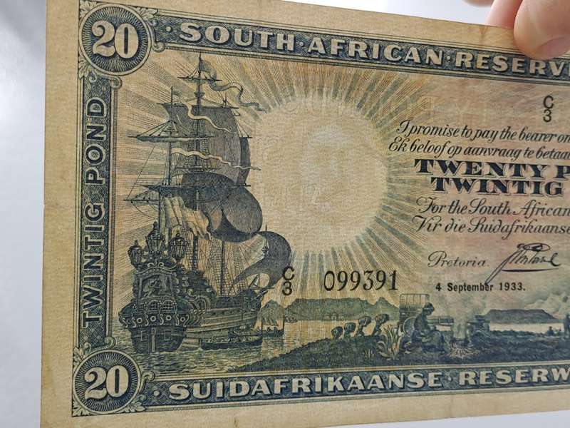 RARE!! J. Postmus 1933 South Africa 20 Pound -Twintig Pond Bank note Circulated