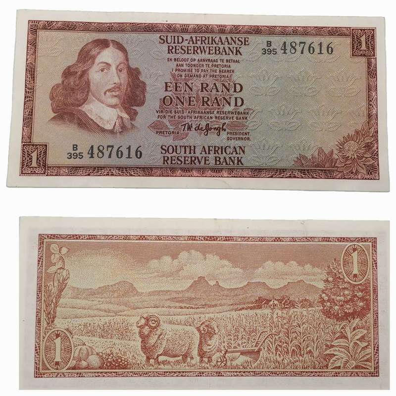 South Africa T.W. de Jongh 1975 One Rand Note Prefix B395 UNCIRCULATED