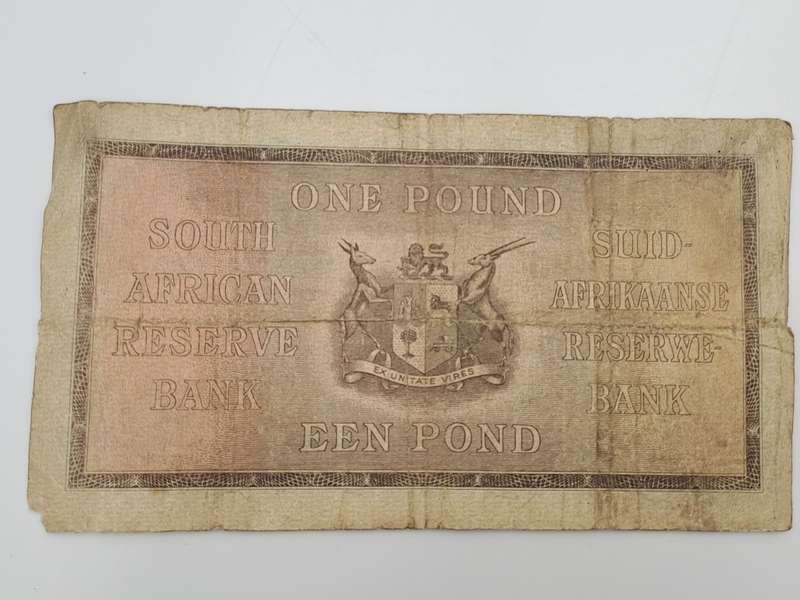 J. Postmus 1938 A85 Prefix - South Africa One Pound -Een Pond Bank note Circulated