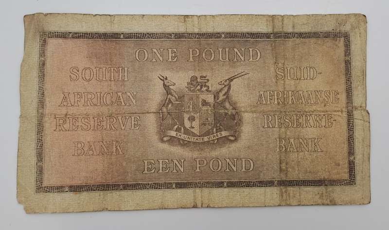 J. Postmus 1938 A85 Prefix - South Africa One Pound -Een Pond Bank note Circulated