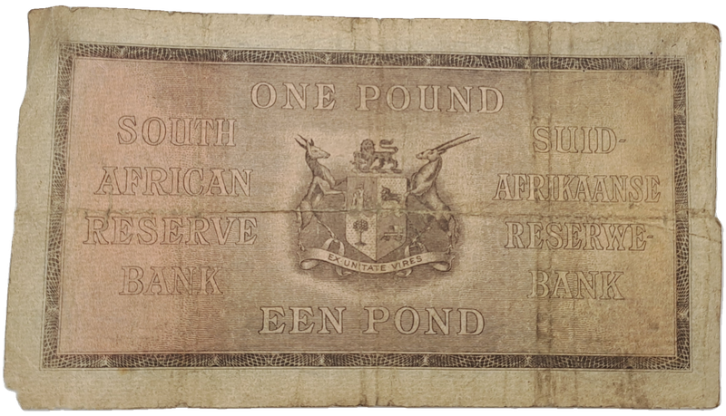 J. Postmus 1938 A85 Prefix - South Africa One Pound -Een Pond Bank note Circulated
