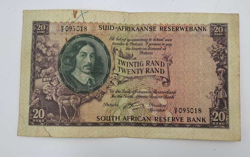 G.Rissik 1962 D2 Prefix - South Africa 20 Rand -Twenty Rand -AFrikaans -English Bank note Circulated