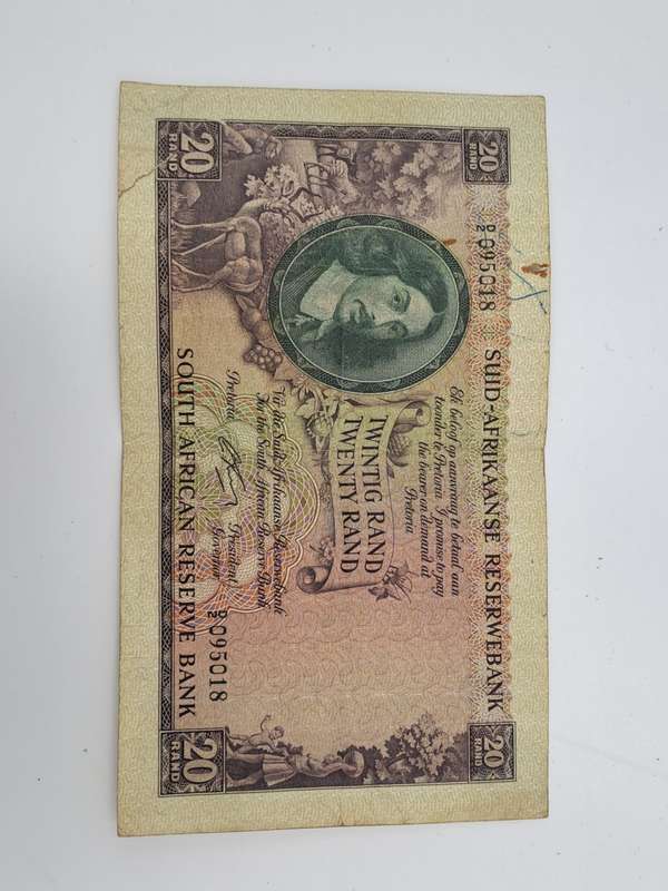 G.Rissik 1962 D2 Prefix - South Africa 20 Rand -Twenty Rand -AFrikaans -English Bank note Circulated