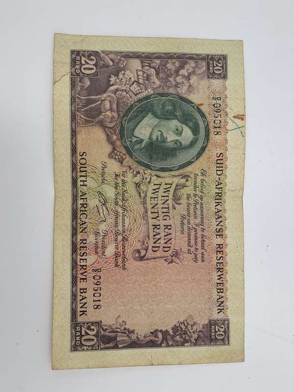 G.Rissik 1962 D2 Prefix - South Africa 20 Rand -Twenty Rand -AFrikaans -English Bank note Circulated