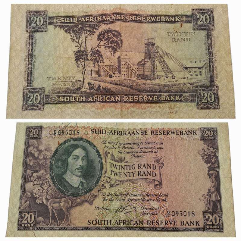 G.Rissik 1962 D2 Prefix - South Africa 20 Rand -Twenty Rand -AFrikaans -English Bank note Circulated