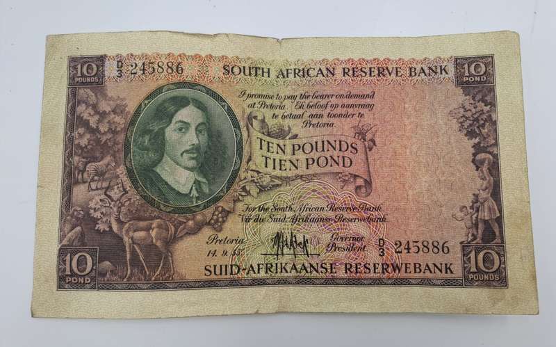 M.H De Kock 1955 South Africa Ten Pound -Tien Pond Bank note Circulated