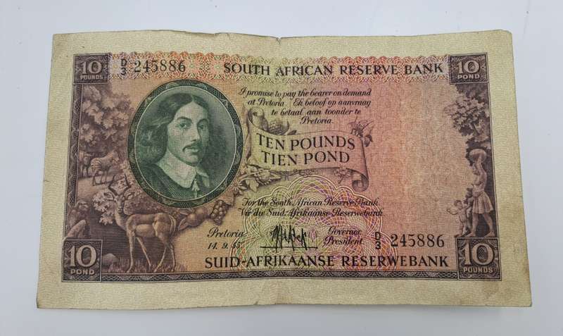 M.H De Kock 1955 South Africa Ten Pound -Tien Pond Bank note Circulated