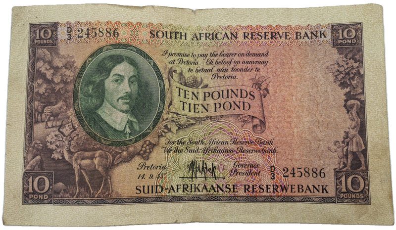 M.H De Kock 1955 South Africa Ten Pound -Tien Pond Bank note Circulated