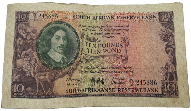 M.H De Kock 1955 South Africa Ten Pound -Tien Pond Bank note Circulated