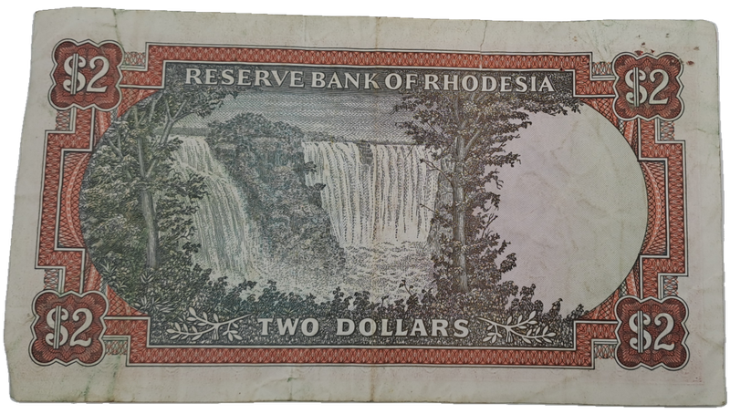 Rare 1970 Rhodesia 2 Dollar (Two Dollar) Banknote-Rhodes Watermark