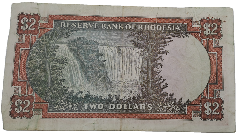 Rare 1970 Rhodesia 2 Dollar (Two Dollar) Banknote-Rhodes Watermark