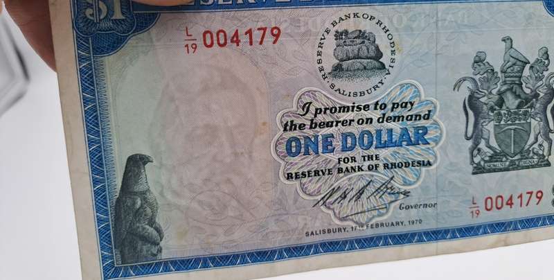 Rare !! 1970 Rhodesia 1 Dollar (One Dollar) Banknote