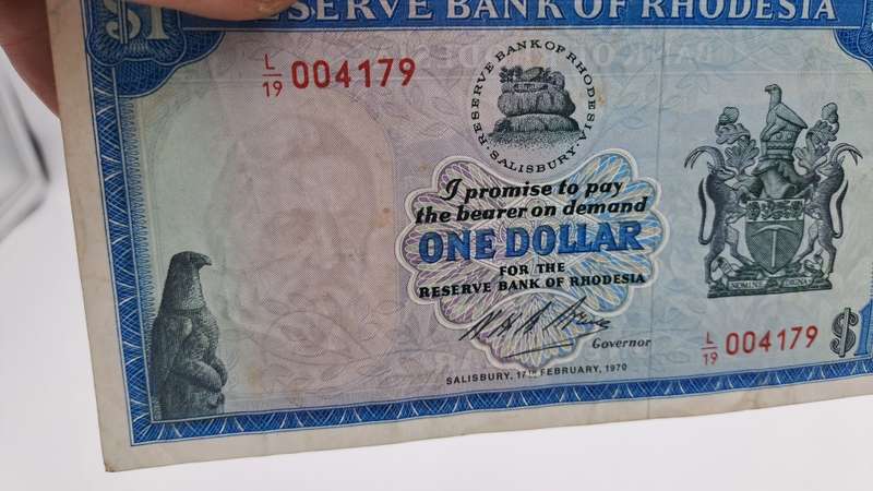 Rare !! 1970 Rhodesia 1 Dollar (One Dollar) Banknote