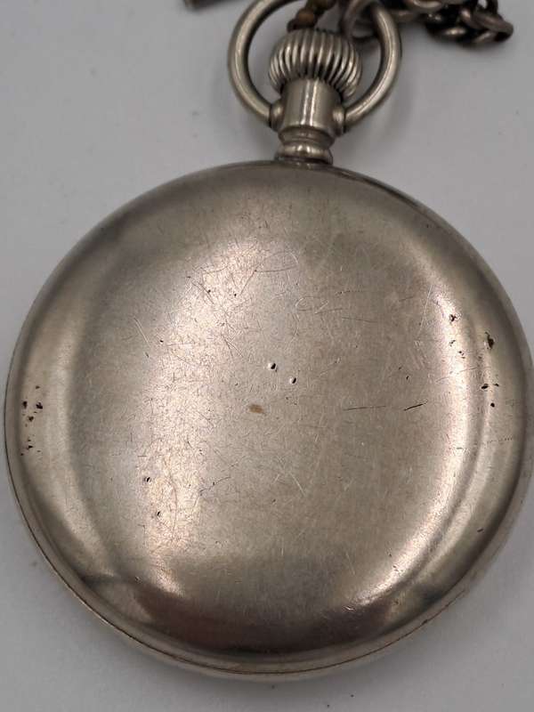 Antique Sterling Silver ELGIN Pocket watch on Chain Working-Made in USA
