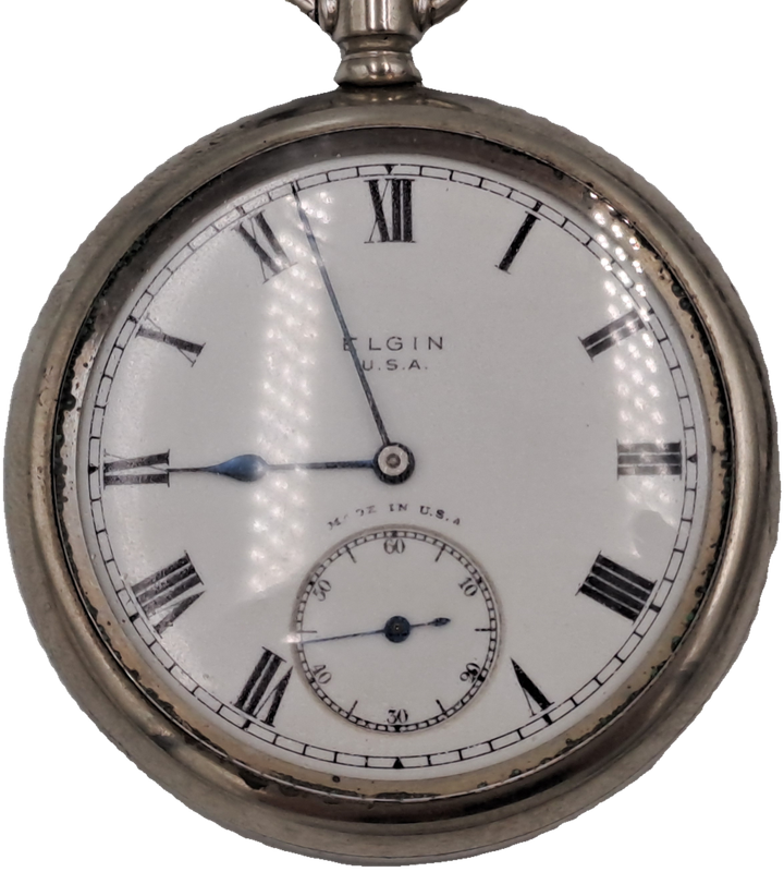 Antique Sterling Silver ELGIN Pocket watch on Chain Working-Made in USA