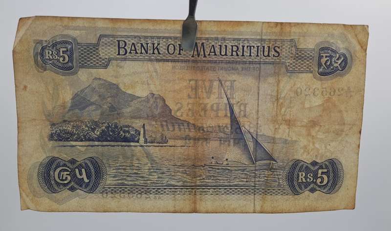1967  Mauritius 5 Rupees  Bank Note -Circulated