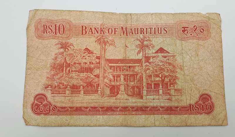 1967  Mauritius 10 Rupees  Bank Note -Circulated