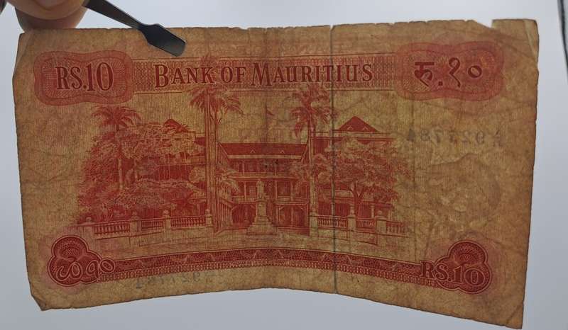 1967  Mauritius 10 Rupees  Bank Note -Circulated