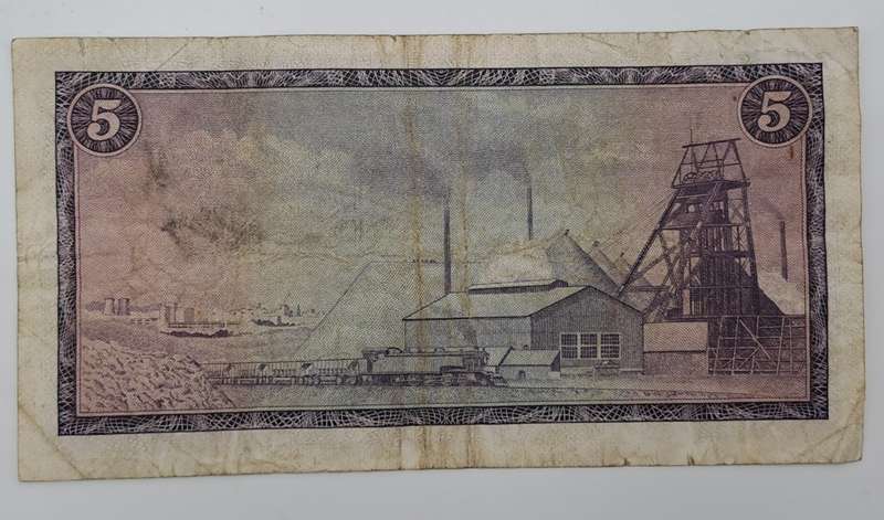 1966-1967 TW de Jongh South Africa 5 Rand- R5 - English-Afrikaans  Prefix F100 -Bank Note