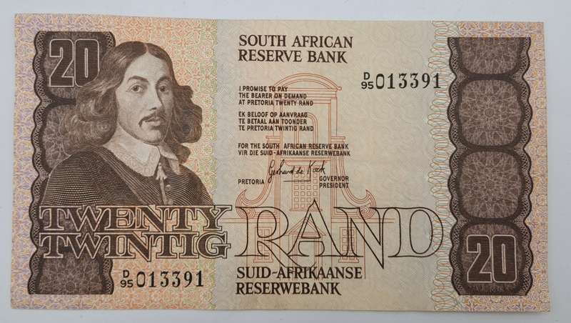 1981 G.P.C. de Kock  -D95 Prefix - South Africa R20-  20 Rand Bank note -