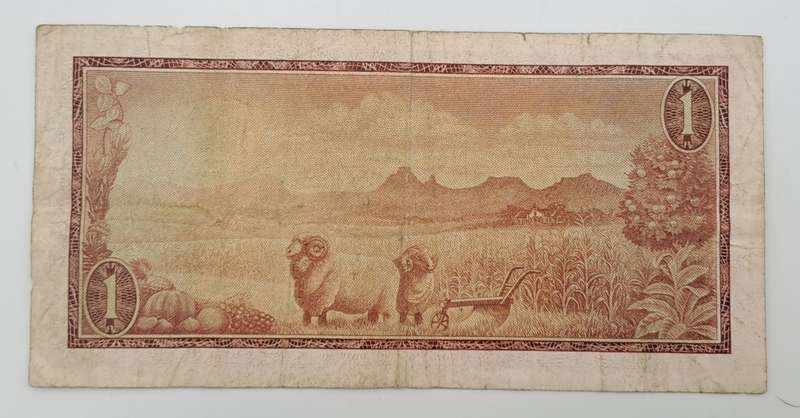 1966 TW de Jongh South Africa 1 Rand- R1 -Afrikaans - English Prefix A547 -Bank Note