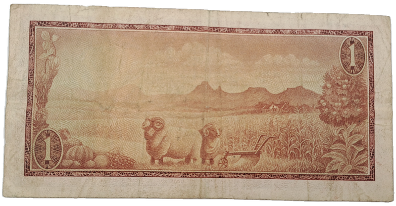 1966 TW de Jongh South Africa 1 Rand- R1 -Afrikaans - English Prefix A547 -Bank Note