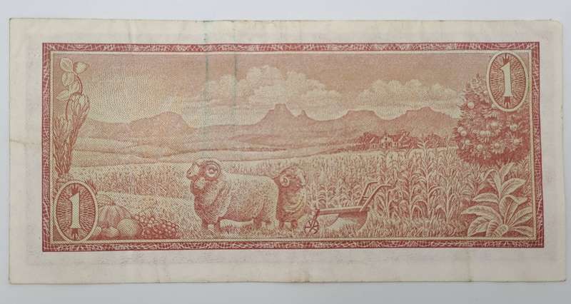1966 TW de Jongh South Africa 1 Rand- R1 -Afrikaans - English Prefix B283 -Bank Note