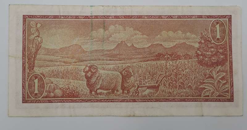 1966 TW de Jongh South Africa 1 Rand- R1 -Afrikaans - English Prefix B283 -Bank Note