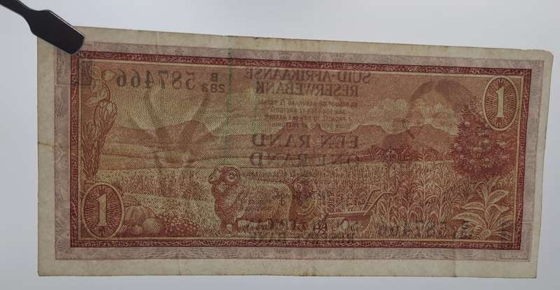 1966 TW de Jongh South Africa 1 Rand- R1 -Afrikaans - English Prefix B283 -Bank Note