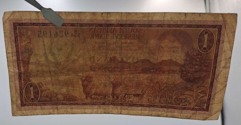 1966 TW de Jongh South Africa 1 Rand- R1 -English -Afrikaans - Prefix A534 -Bank Note